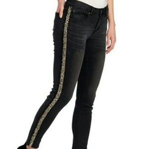 ONE 5 ONE Grommet Fringe Stripe Skinny Ankle Jean